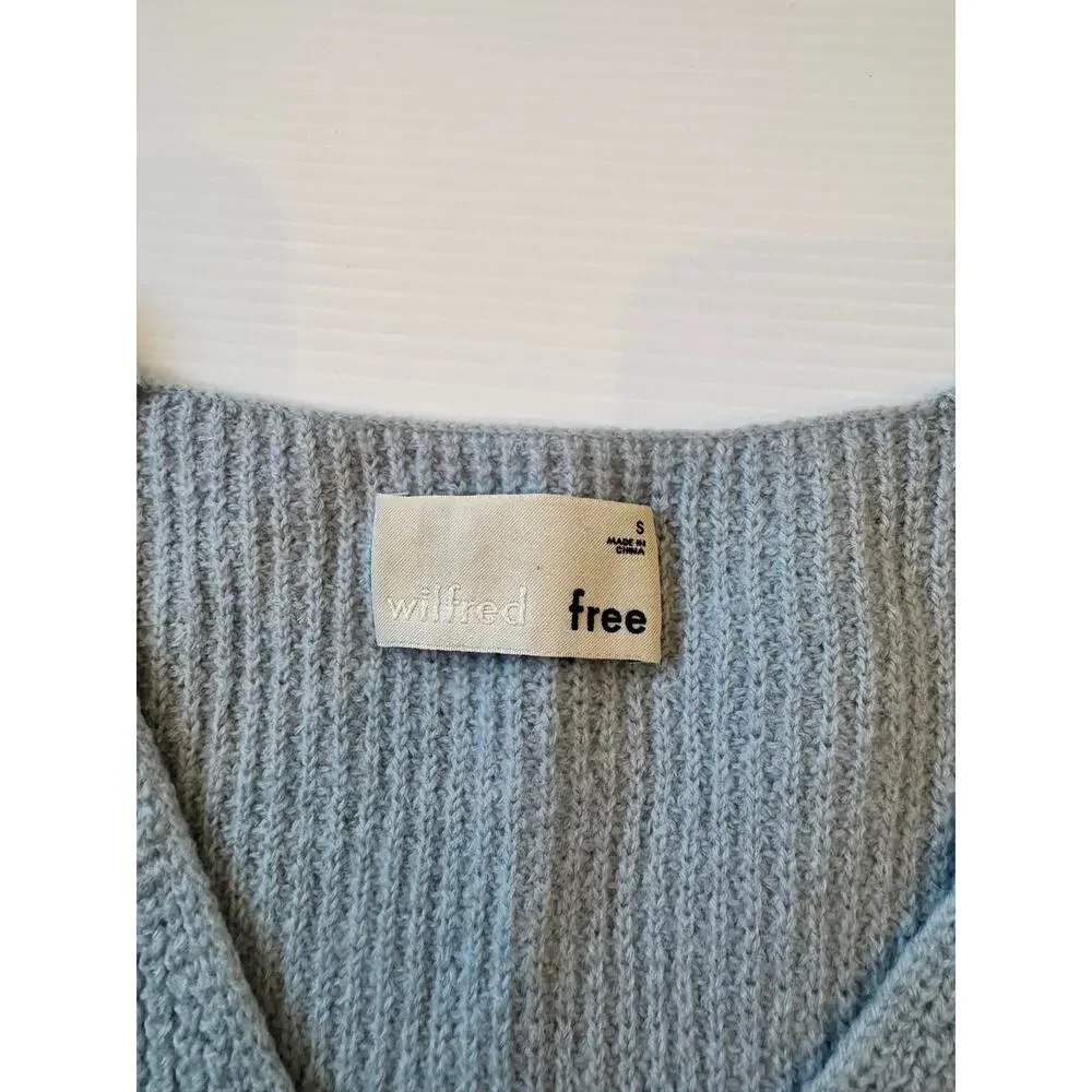 Aritzia Wilfred Free Wolter Merino Wool Waffle Knit Sweater Light Blue S Cozy - Picture 4 of 14